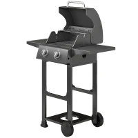 Outsunny 2 Burner Propane Gas Grill with Wheels, 18,400 BTU Portable BBQ Grill with Foldable Side Shelves, Warming Rack, Black(m-2)