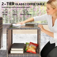 Outsunny 5 Piece Patio Furniture Set, Wicker Patio Chairs with Ottomans, 2-Tier Glass Coffee Table and Cushions, Brown/Cream(m-9)