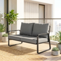 Outsunny Outdoor Sofa Thick Cushions Outdoor Patio Couch Loveseat 2 Seater for Garden Black and Light Grey
