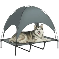 PawHut Elevated Dog Bed with Canopy, Portable Raised Dog Cot for XL Sized Dogs, Indoor & Outdoor, 48" x 36" x 43", Grey(m-2)