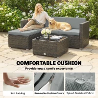 Outsunny 3 Pieces Patio Furniture Set with Cushions, Outdoor PE Rattan Wicker Conversation Corner Sofa Set with Glass Top Table(m-6)