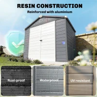 Outsunny 8' x 6' Plastic Garden Storage Shed with Latch Door, Vents, Sloped Roof, Dark Grey(m-14)