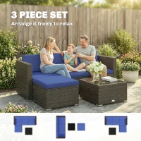 Outsunny 3 Pieces Patio Furniture Set with Cushions, Outdoor PE Rattan Wicker Conversation Corner Sofa Set with Glass Top Table(m-4)