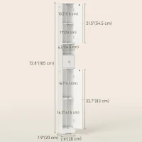 HOMCOM Tall Bathroom Cabinet, Modern Slim Bathroom Storage with Arched Doors, Drawer and Open Shelf, Narrow Storage, White(m-3)