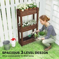 Outsunny 3-Tier Wooden Raised Garden Bed with Legs, 23.6" x 9.8" x 47.2" Elevated Planter Box with Drainage Holes and Bed Liner(m-4)