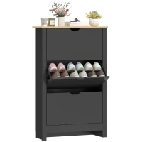 HOMCOM Shoe Storage Cabinet with 3 Flip Drawers and Adjustable Shelves for 12-18 Pairs of Shoes, Black(m-11)