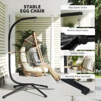 Outsunny Wicker Egg Swing Chair with Stand, Foldable Hanging Egg Chair with UV Resistant Cushion, Headrest, Beige(m-7)