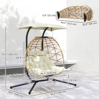 Outsunny Double Wicker Egg Swing Chair with Canopy, Foldable Hanging Egg Chair with Stand Cushion Headrest, Beige(m-3)