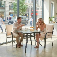 Outsunny Tempered Glass Square Patio Dining Table w/ 2.1" Umbrella Hole for Garden, Balcony, Backyard, 38" x 38" x 28"(m-10)