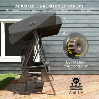 Outsunny Outdoor Patio 3-Person Steel Canopy Cushioned Seat Bench Swing with Included Side Trays & Padded Comfort, Dark Grey(m-4)