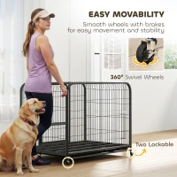 PawHut 43 Inch Heavy Duty Dog Crate, Extra Large Metal Dog Cage with Lockable Wheels and Removable Tray(m-9)