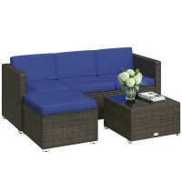 Outsunny 3 Pieces Patio Furniture Set with Cushions, Outdoor PE Rattan Wicker Conversation Corner Sofa Set with Glass Top Table(m-11)