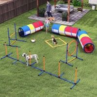 PawHut Dog Agility Training Equipment, 11-Piece Dog Obstacle Course with Adjustable Hurdle & Ring, 3 Tunnels, Weave Poles(m-1)