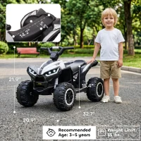 Aosom 12V Kids ATV Quad Car with Forward & Backward Function, Four Wheeler for Kids with Wear-Resistant Wheels, Music, Up to 3.7 MPH, Electric Ride-on ATV for Toddlers Ages 3+ Years Old, White(m-3)
