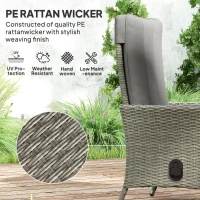 Outsunny Wicker Outdoor Recliner Chair, Wicker Reclining Patio Chair with Adjustable Backrest and Cushion, Grey(m-5)