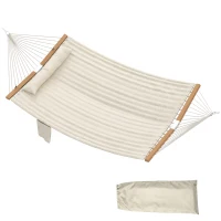 Outsunny Outdoor Hammock Padded Camping Hammock with Pillow & Spreader Bars 200 x 140 cm Cream White(m-11)
