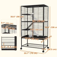 PawHut Rolling Small Animal Cage 54"H Chinchilla Cage for Ferrets, Squirrels w/ Removable Tray, Storage Shelf, Black(m-3)