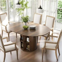 HOMCOM Extendable Dining Table for 6, 60" Farmhouse Kitchen Table with 2-Tier Storage Shelf and Fluted Sliding Doors, Walnut(m-10)