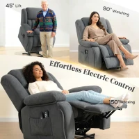 HOMCOM Overstuffed Power Lift Recliner Chair with Vibration Massage and Heat, Side Pockets, Pocket Spring, for Adults, Gray(m-5)