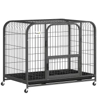 PawHut 37 Inch Heavy Duty Dog Crate, Large Metal Dog Cage with Lockable Wheels and Removable Tray(m-11)
