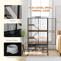 PawHut Rolling Small Animal Cage 54"H Chinchilla Cage for Ferrets, Squirrels w/ Removable Tray, Storage Shelf, Black(m-5)