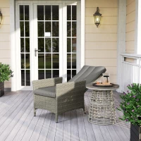 Outsunny Wicker Outdoor Recliner Chair, Wicker Reclining Patio Chair with Adjustable Backrest and Cushion, Grey(m-10)