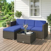 Outsunny 3 Pieces Patio Furniture Set with Cushions, Outdoor PE Rattan Wicker Conversation Corner Sofa Set with Glass Top Table(m-8)