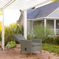 Outsunny Wicker Outdoor Recliner Chair, Wicker Reclining Patio Chair with Adjustable Backrest and Cushion, Grey(m-9)