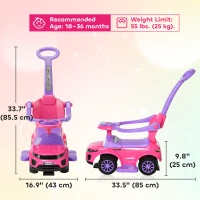 Aosom 3 in 1 Kid Ride on Push Car, Toddlers Sliding Walking Car, with Horn, Music, Light, Parent Control Handle, Secure Bar, Under Seat Storage, for Boy Girl 18-36 Months, Pink(m-3)