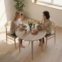 HOMCOM Folding Dining Table, Round Drop Leaf Kitchen Table for Small Spaces with Wood Legs, Oak Color(m-8)