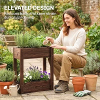 Outsunny 2-Tier Wooden Raised Garden Bed with Legs, 23.6" x 9.8" x 27.6" Elevated Planter Box with Drainage Holes and Bed Liner(m-5)