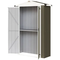 Outsunny Outdoor Storage Shed Apex Roof Metal Garden Shed with Shelf for Backyard, Light Grey(m-2)