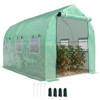 Outsunny 9.7' x 6.4' x 6.4' Steeple Walk-in Tunnel Greenhouse Garden Plant Seed Grow Tent Polythene with Windows and Door Green(m-2)