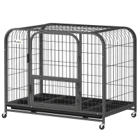 PawHut 37 Inch Heavy Duty Dog Crate, Large Metal Dog Cage with Lockable Wheels and Removable Tray(m-2)