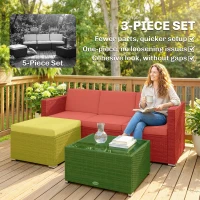Outsunny 3 Pieces Patio Furniture Set with Cushions, Outdoor PE Rattan Wicker Conversation Corner Sofa Set, Khaki(m-9)