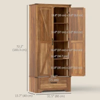 HOMCOM 72" Farmhouse Pantry Cabinet with Adjustable Shelves, Kitchen Pantry Cabinet with 2 Doors, Brown(m-3)