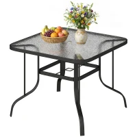 Outsunny Tempered Glass Square Patio Dining Table w/ 2.1" Umbrella Hole for Garden, Balcony, Backyard, 38" x 38" x 28"(m-2)
