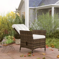 Outsunny Wicker Outdoor Recliner Chair, Wicker Reclining Patio Chair with Adjustable Backrest and Cushion, Cream White(m-10)