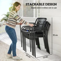 Outsunny Stackable Patio Chairs Set of 4, Outdoor Dining Chairs with Slatted Seat, Curved Backrest, Armrests, Black(m-5)