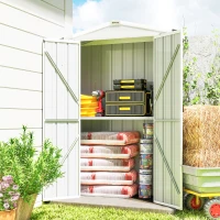 Outsunny Outdoor Storage Shed Apex Roof Metal Garden Shed with Shelf for Backyard, Light Grey(m-8)