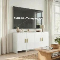 HOMCOM 60" Sideboard Buffet Cabinet with Soft Close Doors, TV Stand for TVs up to 72 Inch, White Wood Grain(m-6)