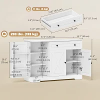 HOMCOM Sideboard Buffet Cabinet, Farmhouse Coffee Bar Cabinet with Door Shelves, Adjustable Shelves, Drawer, Barn Doors, White(m-3)