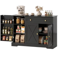 HOMCOM Sideboard Buffet Cabinet, Farmhouse Coffee Bar Cabinet with Door Shelves, Adjustable Shelves, Drawer, Barn Doors, Black(m-2)