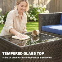 Outsunny 3 Pieces Patio Furniture Set with Cushions, Outdoor PE Rattan Wicker Conversation Corner Sofa Set with Glass Top Table(m-7)