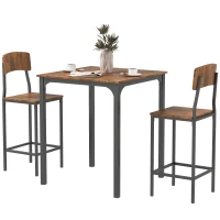 HOMCOM 3 Piece Pub Table and Chairs, Small Kitchen Table and Chairs, Square Dining Table with 2 Stools, Walnut and Black(m-11)