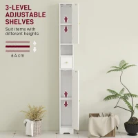 HOMCOM Tall Bathroom Cabinet, Modern Slim Bathroom Storage with Arched Doors, Drawer and Open Shelf, Narrow Storage, White(m-5)