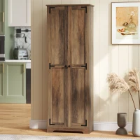 HOMCOM 67" Farmhouse Pantry Cabinet with 2 Doors, Tall Storage Cabinet with Adjustable Shelves, Brown Wood Grain(m-8)