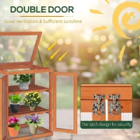Outsunny Wooden 2 Tier Cold Frame Greenhouse Polycarbonate Plant Grow House Portable Garden, 22.8" x 17.3" x 30.7", Orange(m-5)