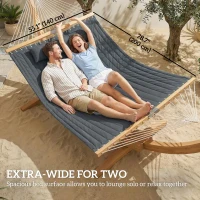 Outsunny Outdoor Hammock Padded Camping Hammock with Pillow & Spreader Bars 200 x 140 cm Grey(m-5)