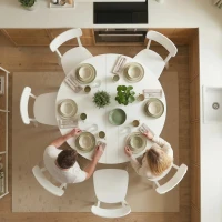 HOMCOM Folding Dining Table for 3-6 People, 47" Round Drop Leaf Kitchen Table with Steel Frame, White(m-10)